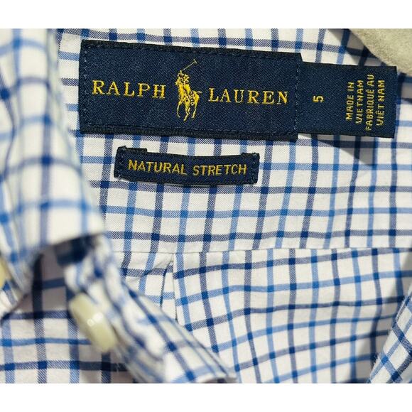 Ralph Lauren Button Down Classic Preppy Natural Stretch Boys Size 5 Blue Plaid - Picture 5 of 9